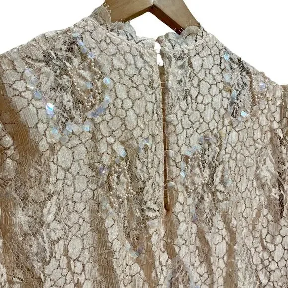 Vintage 1990s Rina di’Montella Silk Lace Overlay Beaded Dress Size 8 Nude Pink - Picture 16 of 16